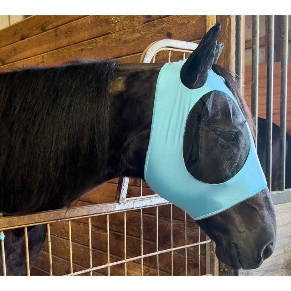 Rugged Ride Horse's Big Eye Zipper Chin Lycra Fly Mask Light Blue Size: Horse